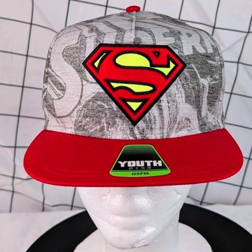 DC Comics Superman ~ Youth Snapback Hat ~ Gray Sublimated Sketch Crown/Red Bill